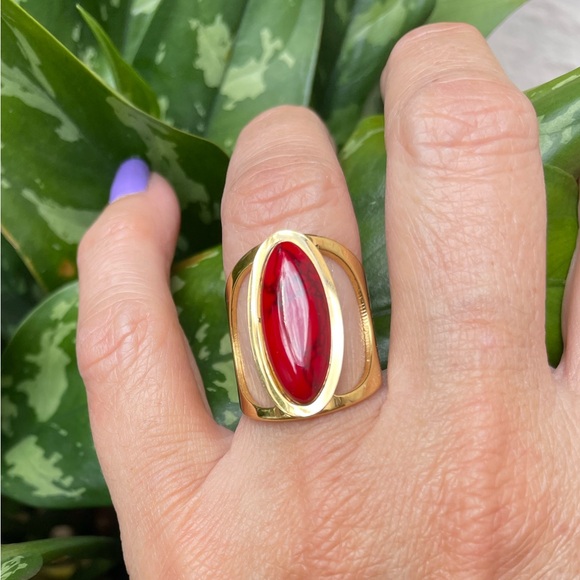 NWT Stainless Steel Gold enamel red Woman ring Size 8 - Picture 11 of 16